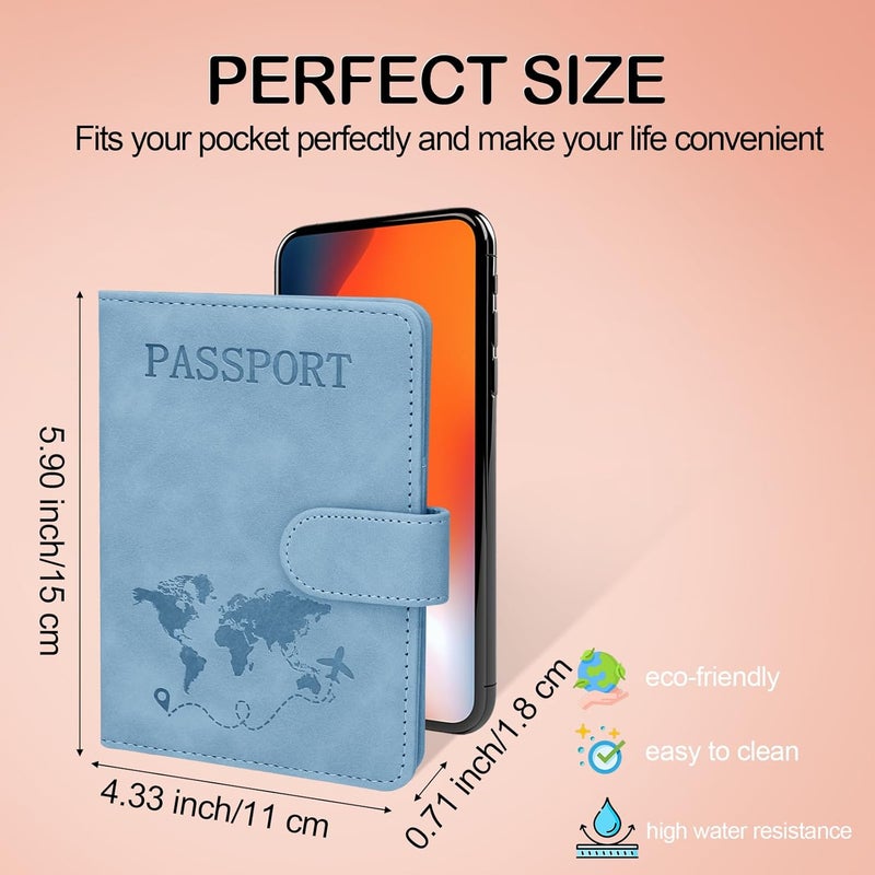 Sovirose Passport Holders, RFID Blocking Credit Card Holder, PU Leather Vaccine Card Holders for Travel with Magnetic Buckle, Travel Must Haves Cruise Ship Essentials for Men, Women (Blue) - Image 2